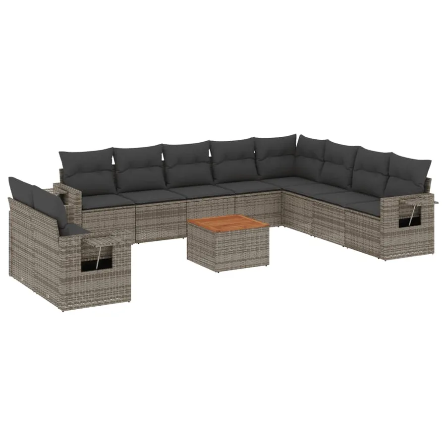 Salon de jardin 11 pcs avec coussins gris résine tressée - 2