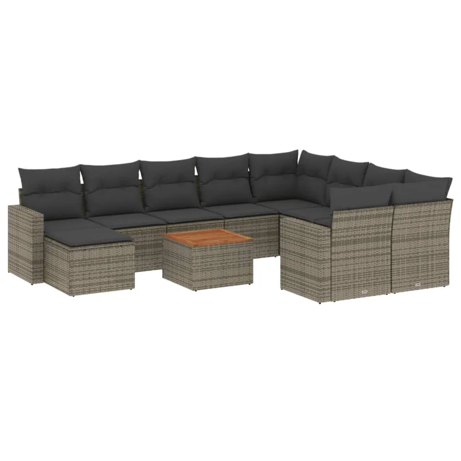 Salon de jardin 11 pcs avec coussins gris résine tressée - 2