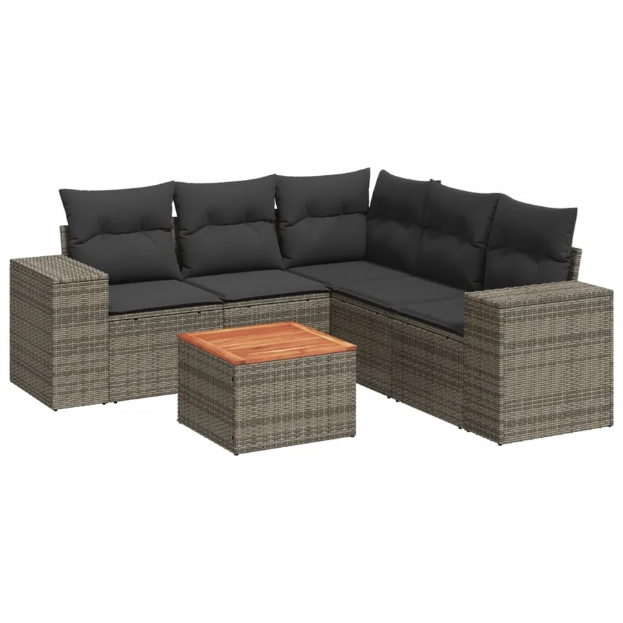 Salon de jardin 6 pcs avec coussins gris résine tressée - 2