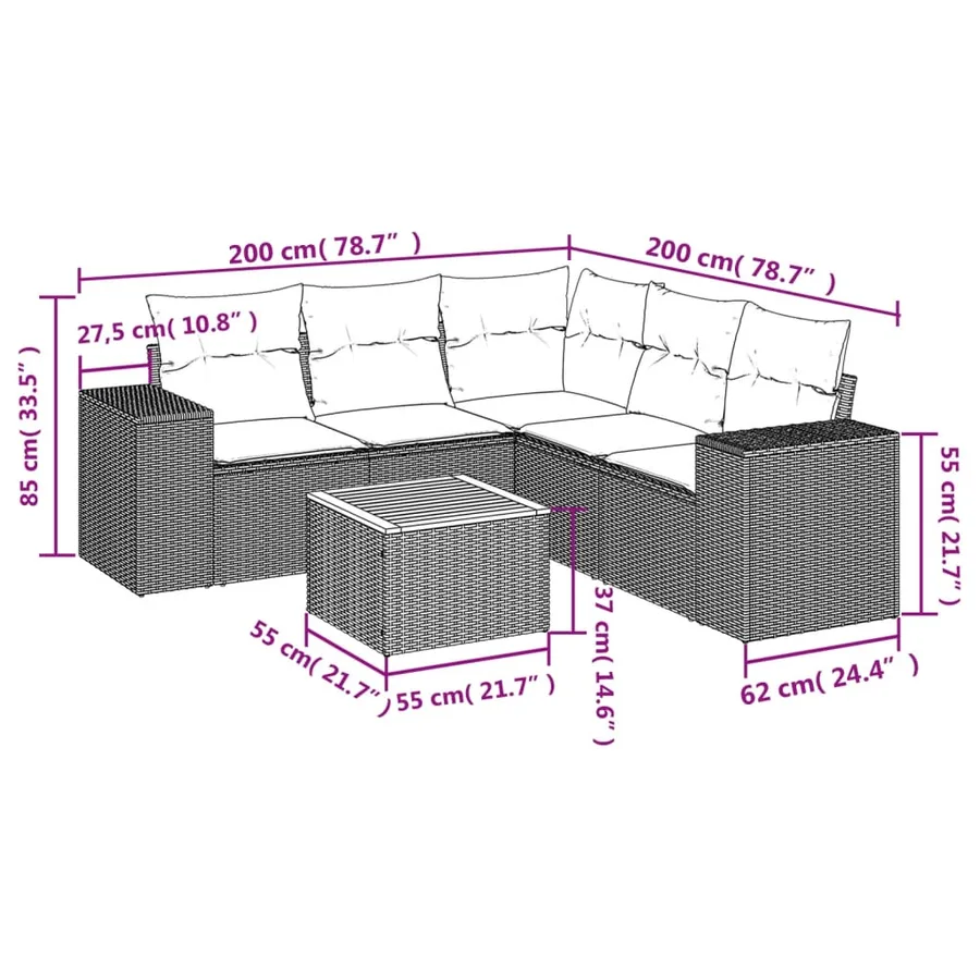 Salon de jardin 6 pcs avec coussins gris résine tressée - 3