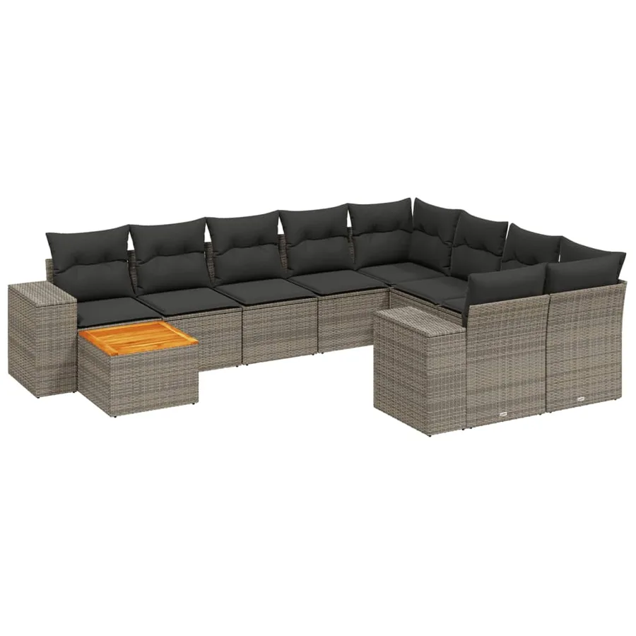 Salon de jardin avec coussins 10 pcs gris résine tressée - 2