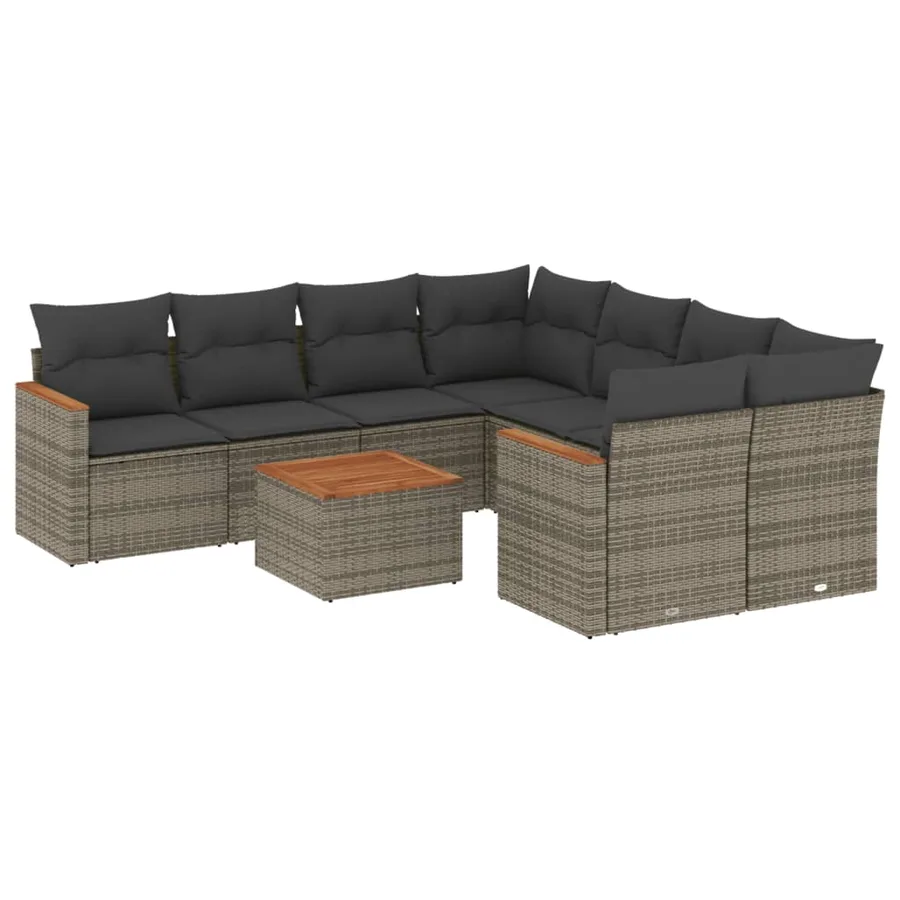 Salon de jardin 9 pcs avec coussins gris résine tressée - 2