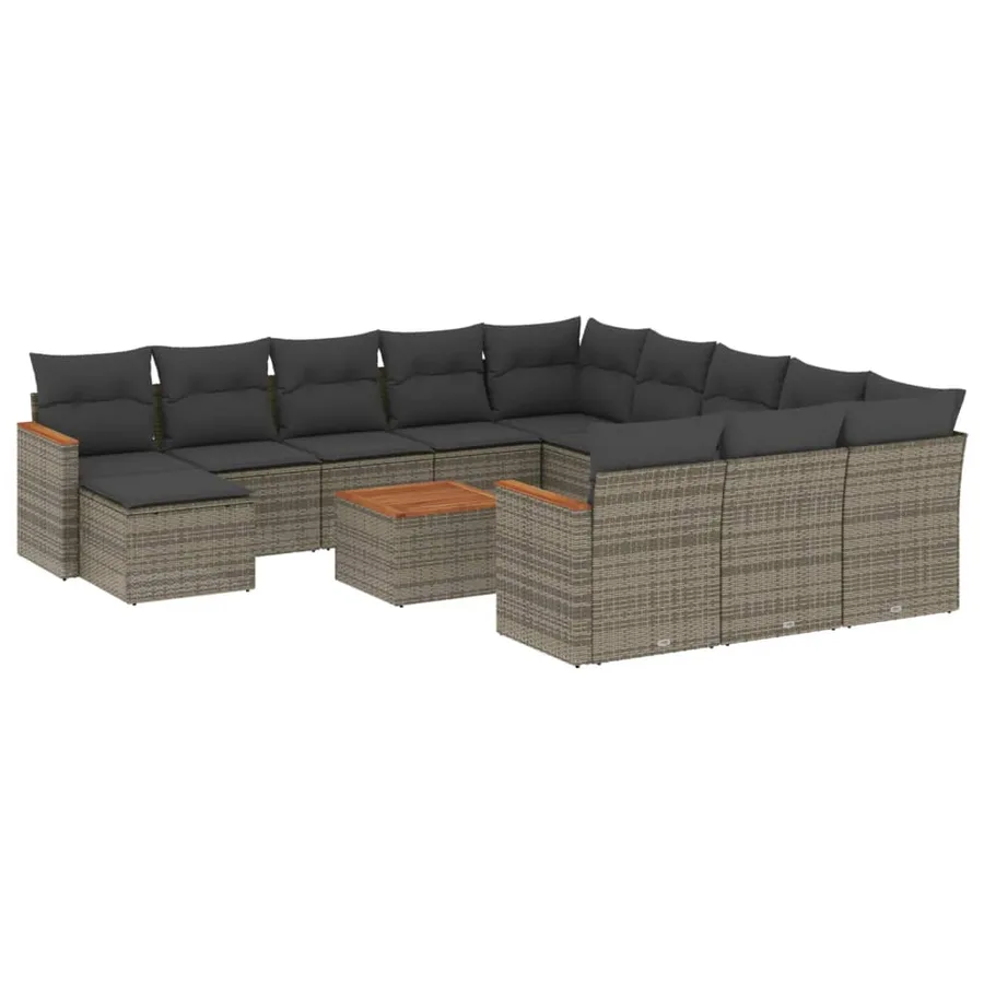 Salon de jardin avec coussins 13 pcs gris résine tressée - 2