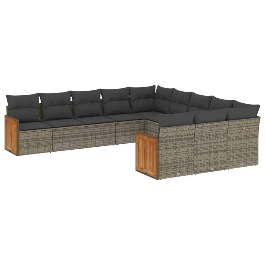 Salon de jardin 11 pcs avec coussins gris résine tressée - 2