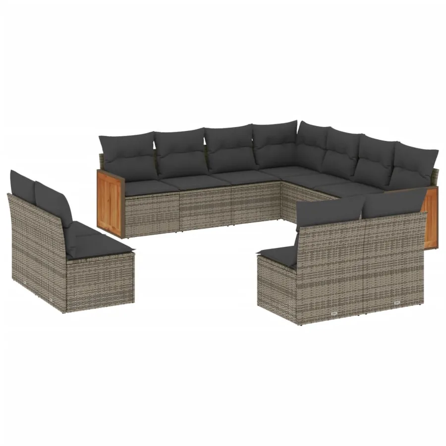 Salon de jardin 11 pcs avec coussins gris résine tressée - 2