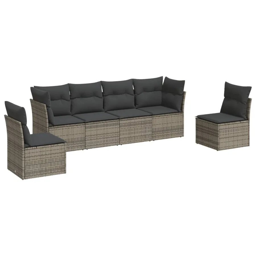 Salon de jardin 6 pcs avec coussins gris résine tressée - 2
