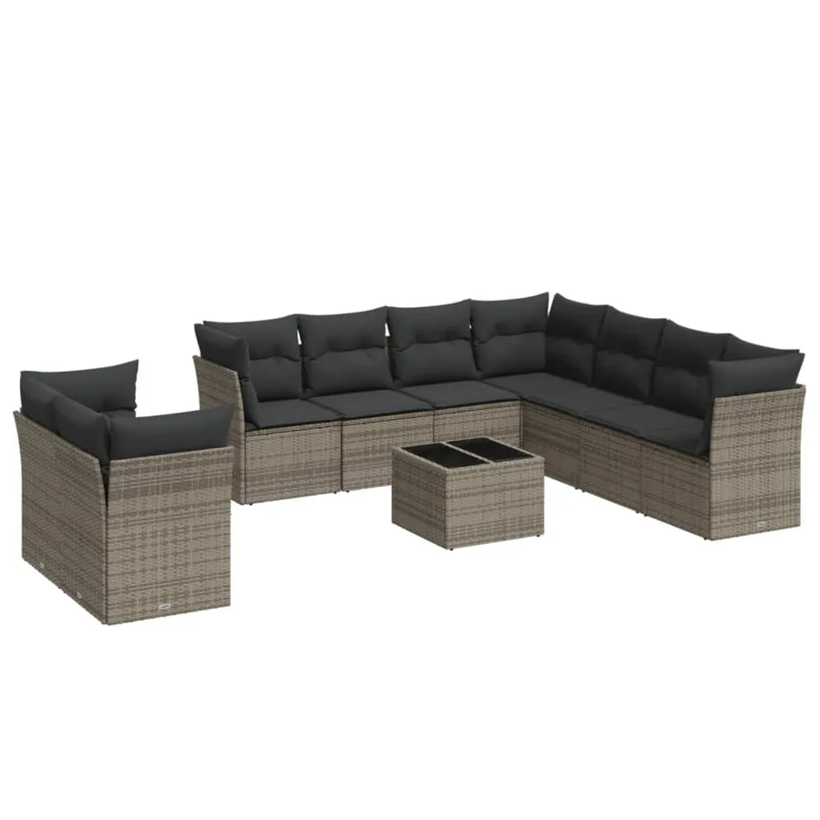 Salon de jardin avec coussins 10 pcs gris résine tressée - 2
