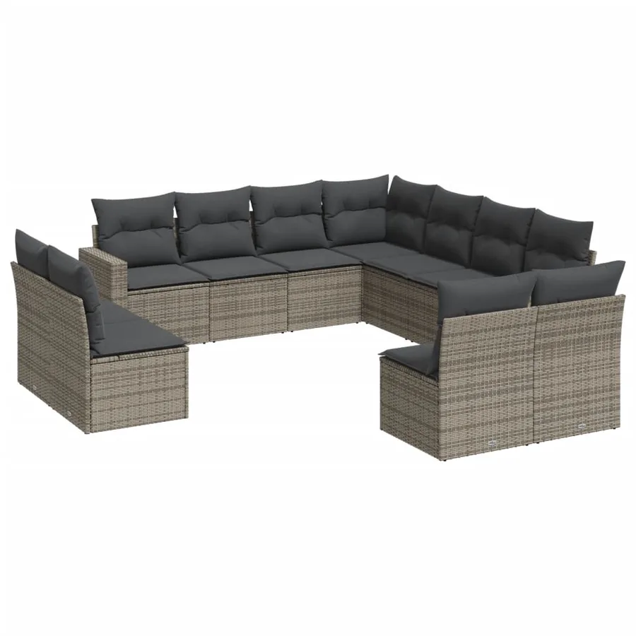 Salon de jardin 11 pcs avec coussins gris résine tressée - 2
