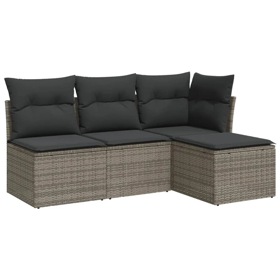 Salon de jardin 4 pcs avec coussins gris résine tressée - 2