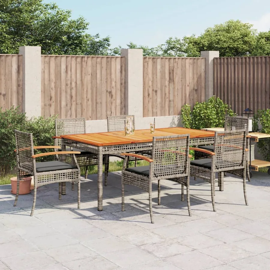 Ensemble à manger de jardin et coussins 7 pcs gris rotin