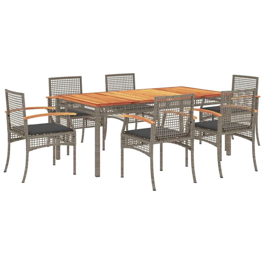 Ensemble à manger de jardin et coussins 7 pcs gris rotin - 2