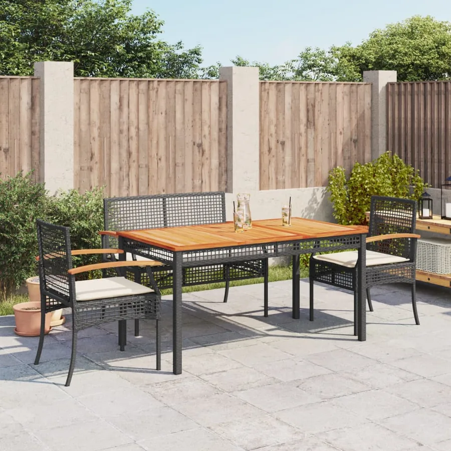 Ensemble à manger de jardin 4 pcs avec coussins noir