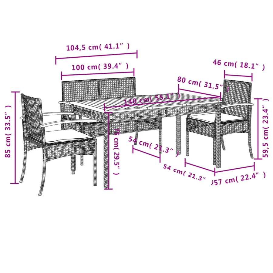 Ensemble à manger de jardin 4 pcs avec coussins noir - 8