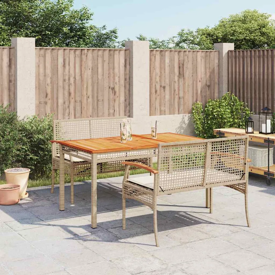 Ensemble à manger de jardin et coussins 3 pcs Beige poly rotin
