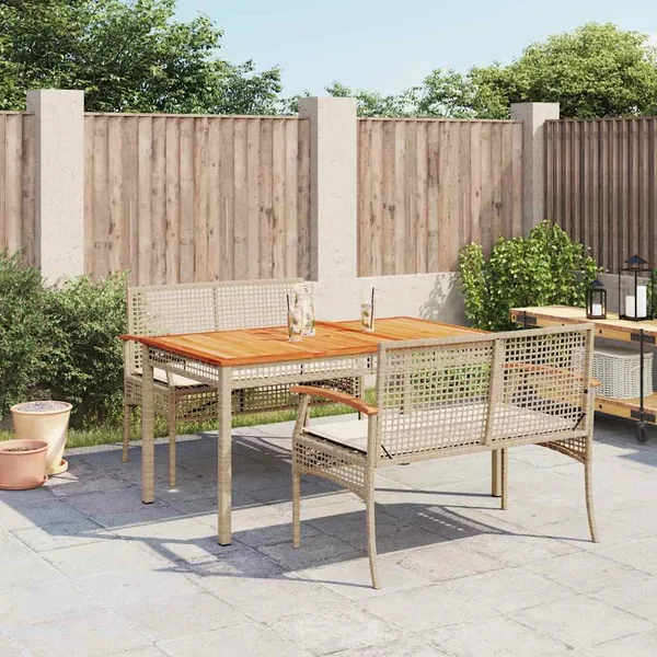 Ensemble à manger de jardin et coussins 3 pcs Beige poly rotin