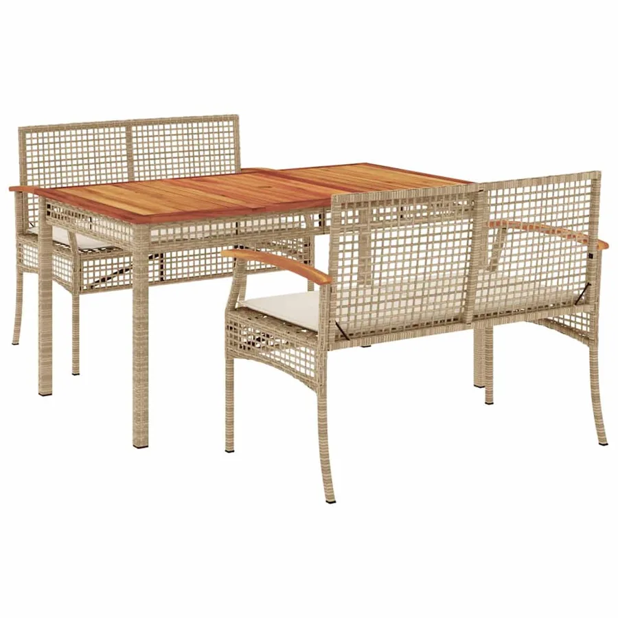 Ensemble à manger de jardin et coussins 3 pcs Beige poly rotin - 2