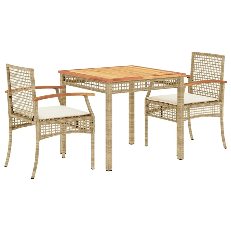 Ensemble à manger de jardin et coussins 3 pcs Beige poly rotin - 2