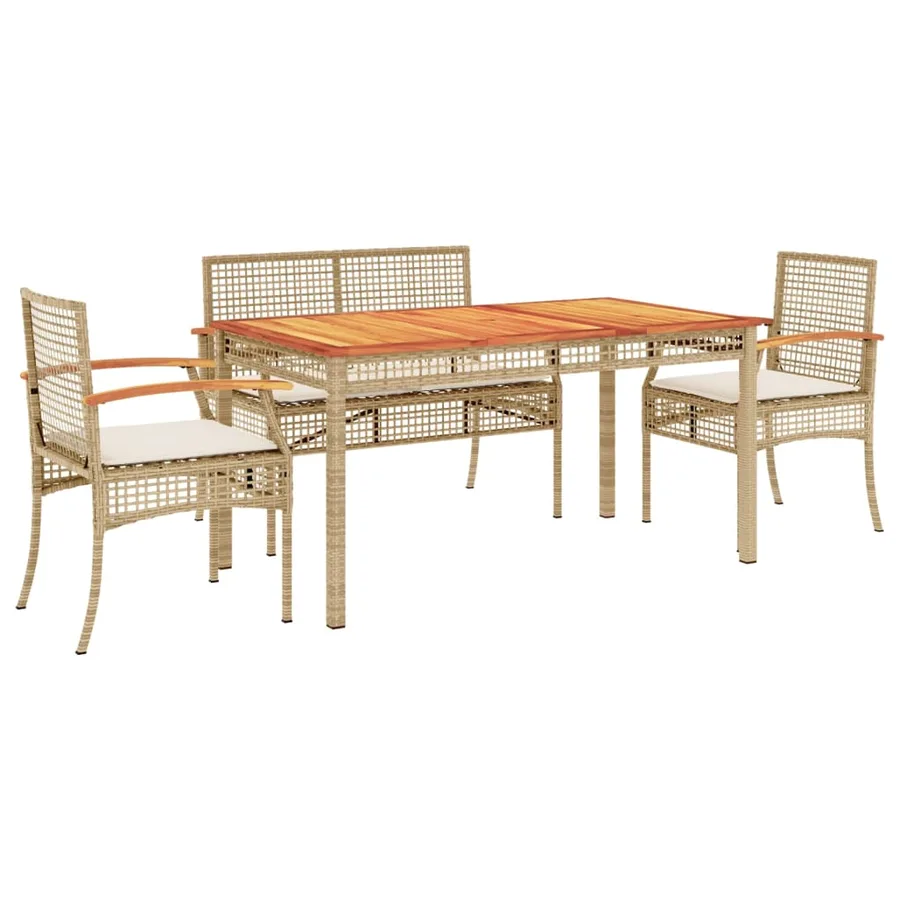 Ensemble à manger de jardin avec coussins 5pcs Beige poly rotin - 2
