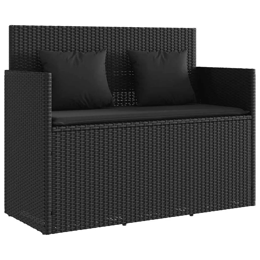 Banc de jardin avec coussins noir résine tressée - 2