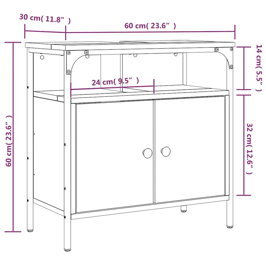 Armoire lavabo de salle de bain sonoma gris 60x30x60 cm - 12