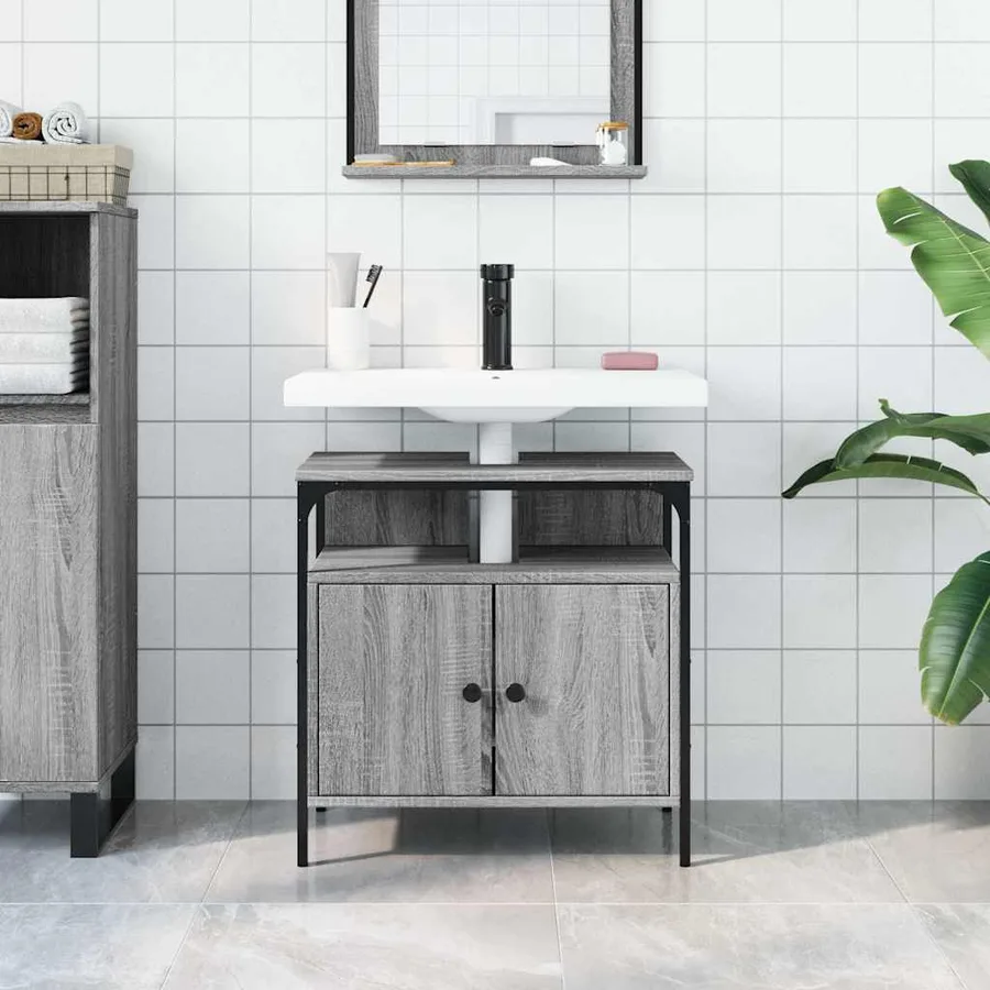 Armoire lavabo de salle de bain sonoma gris 60x30x60 cm - 3