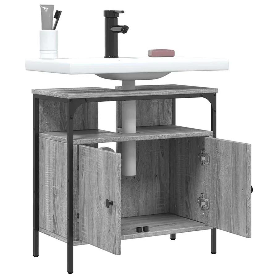 Armoire lavabo de salle de bain sonoma gris 60x30x60 cm - 9