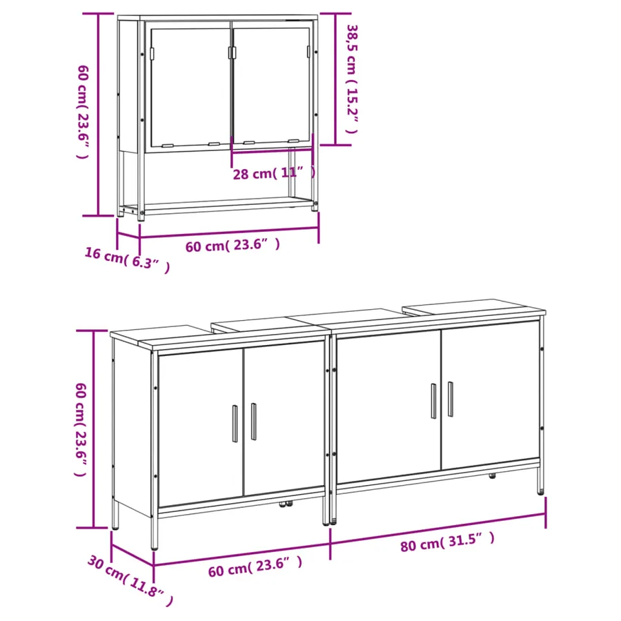 Ensemble de meubles de salle de bain 3 pcs Sonoma gris - 12