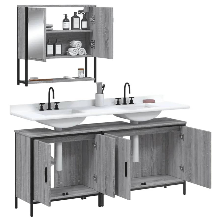 Ensemble de meubles de salle de bain 3 pcs Sonoma gris - 4