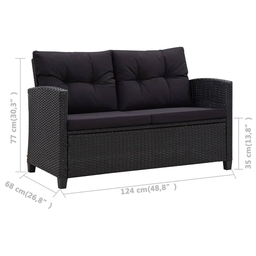 Ensemble à manger de jardin coussins noirs 3 pcs Résine tressée - 10