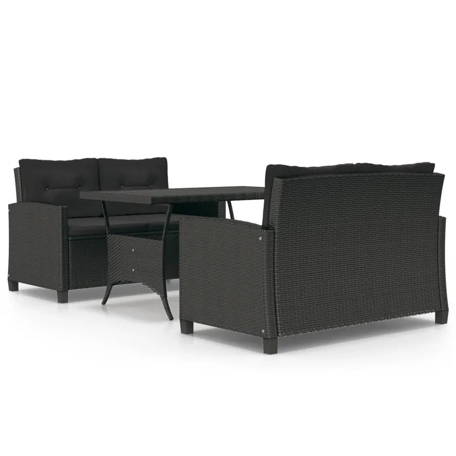 Ensemble à manger de jardin coussins noirs 3 pcs Résine tressée - 2