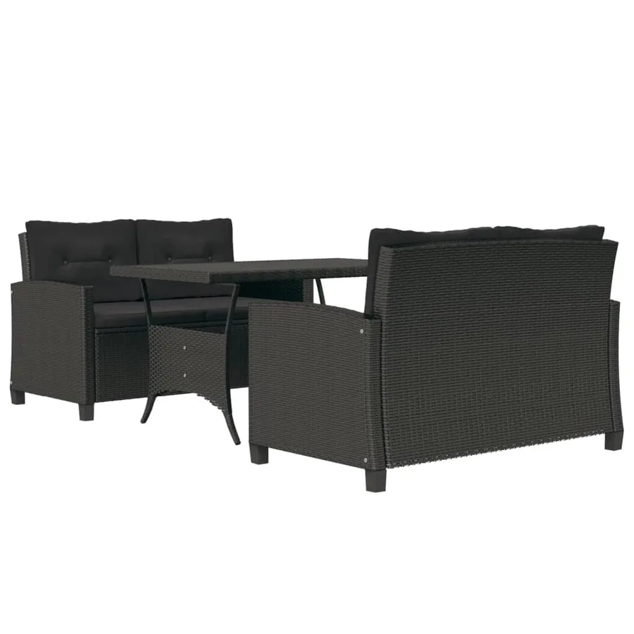 Ensemble à manger de jardin coussins noirs 3 pcs Résine tressée - 3