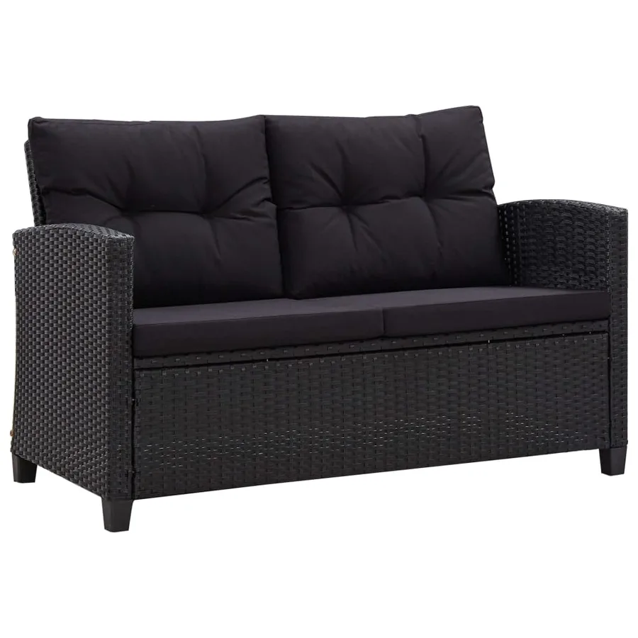 Ensemble à manger de jardin coussins noirs 3 pcs Résine tressée - 5