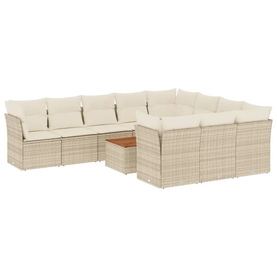 Salon de jardin 11 pcs avec coussins beige résine tressée - 2