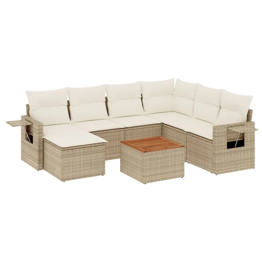 Salon de jardin avec coussins 8 pcs beige résine tressée - 2