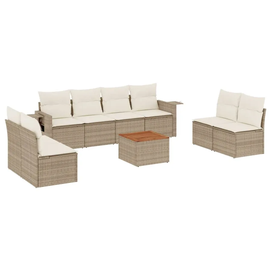 Salon de jardin avec coussins 9 pcs beige résine tressée - 2