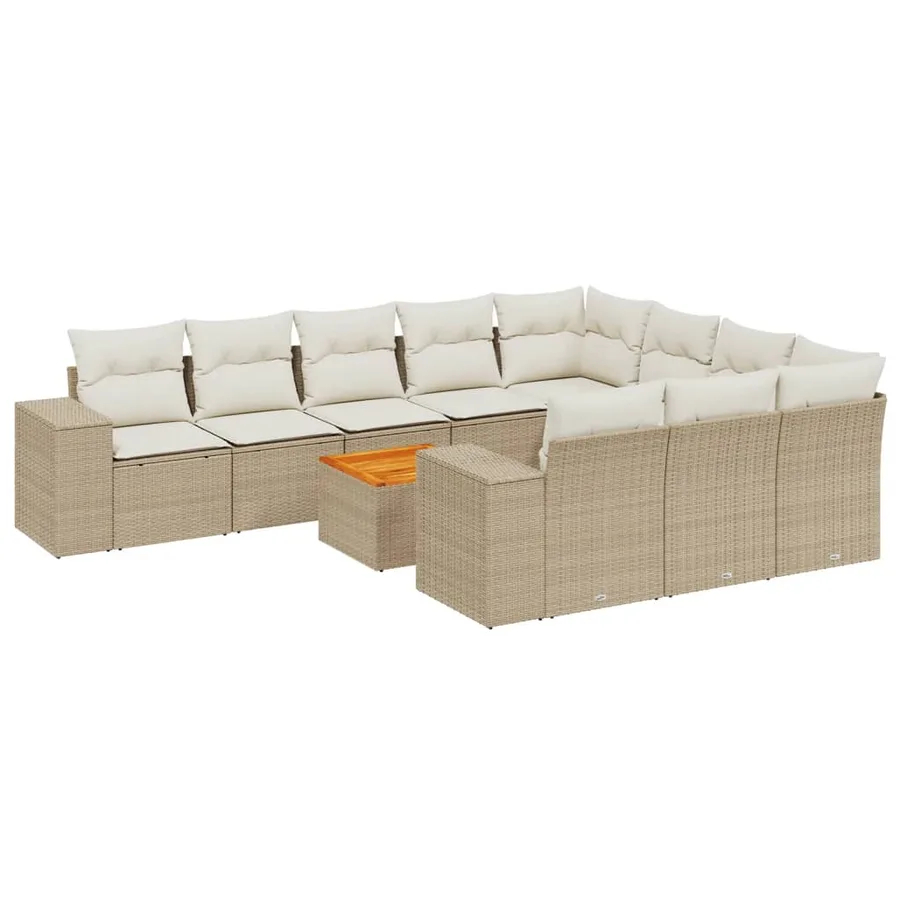 Salon de jardin 11 pcs avec coussins beige résine tressée - 2