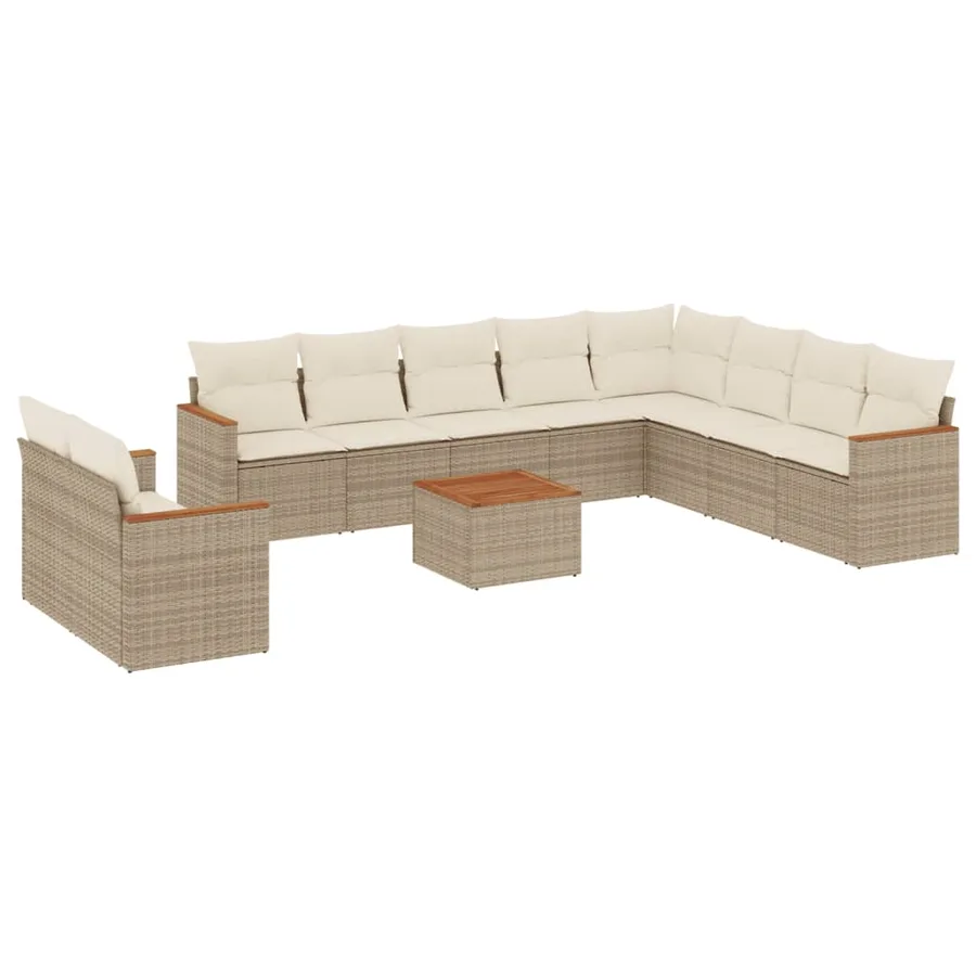 Salon de jardin 11 pcs avec coussins beige résine tressée - 2