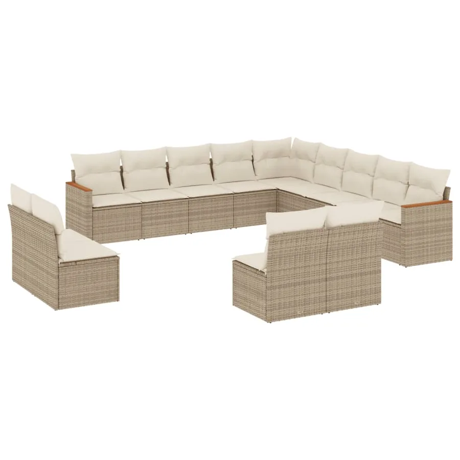 Salon de jardin avec coussins 13 pcs beige résine tressée - 2