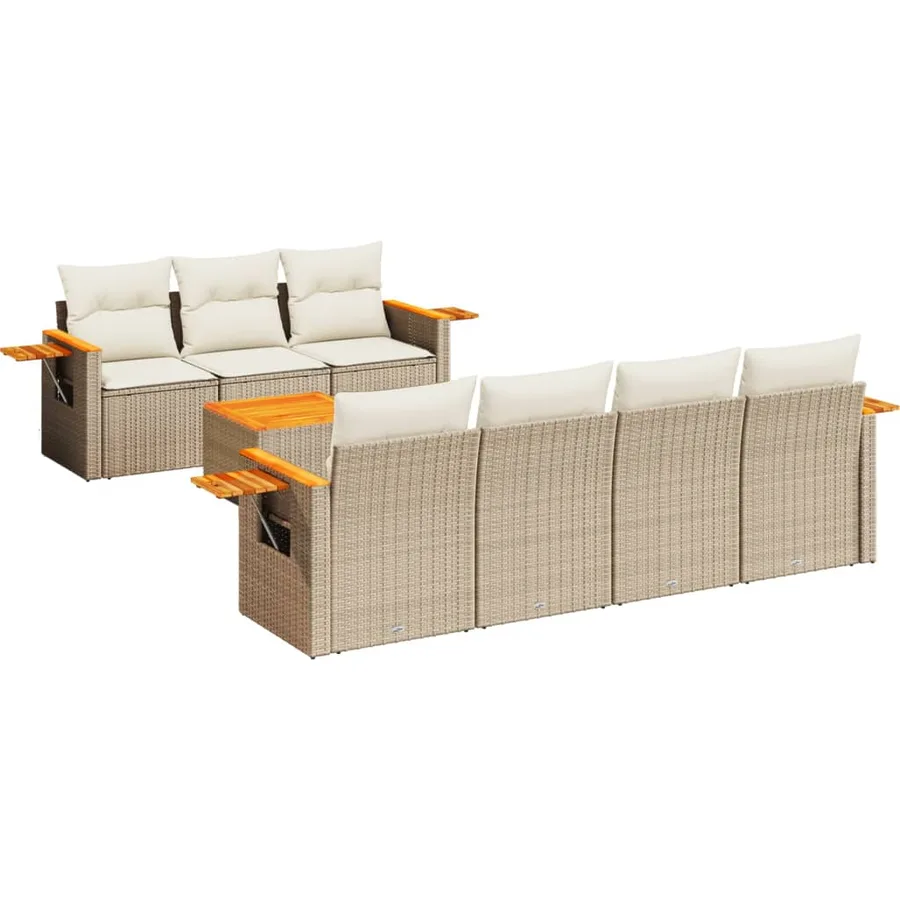 Salon de jardin avec coussins 8 pcs beige résine tressée - 2
