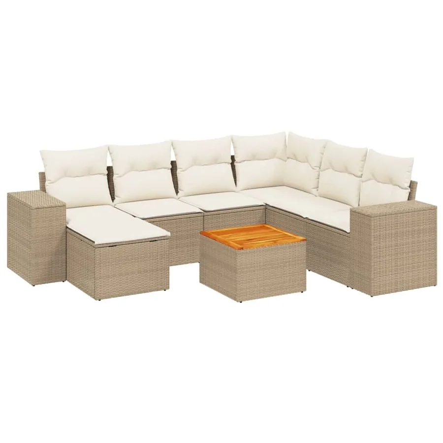 Salon de jardin avec coussins 8 pcs beige résine tressée - 2