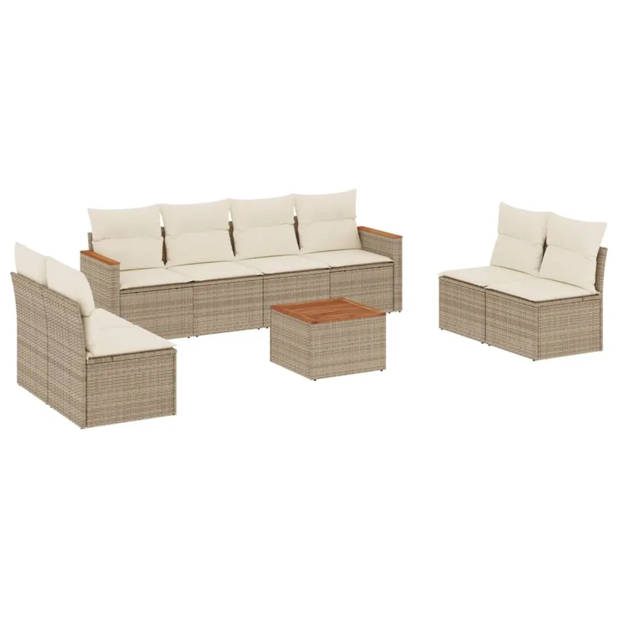 Salon de jardin avec coussins 9 pcs beige résine tressée - 2