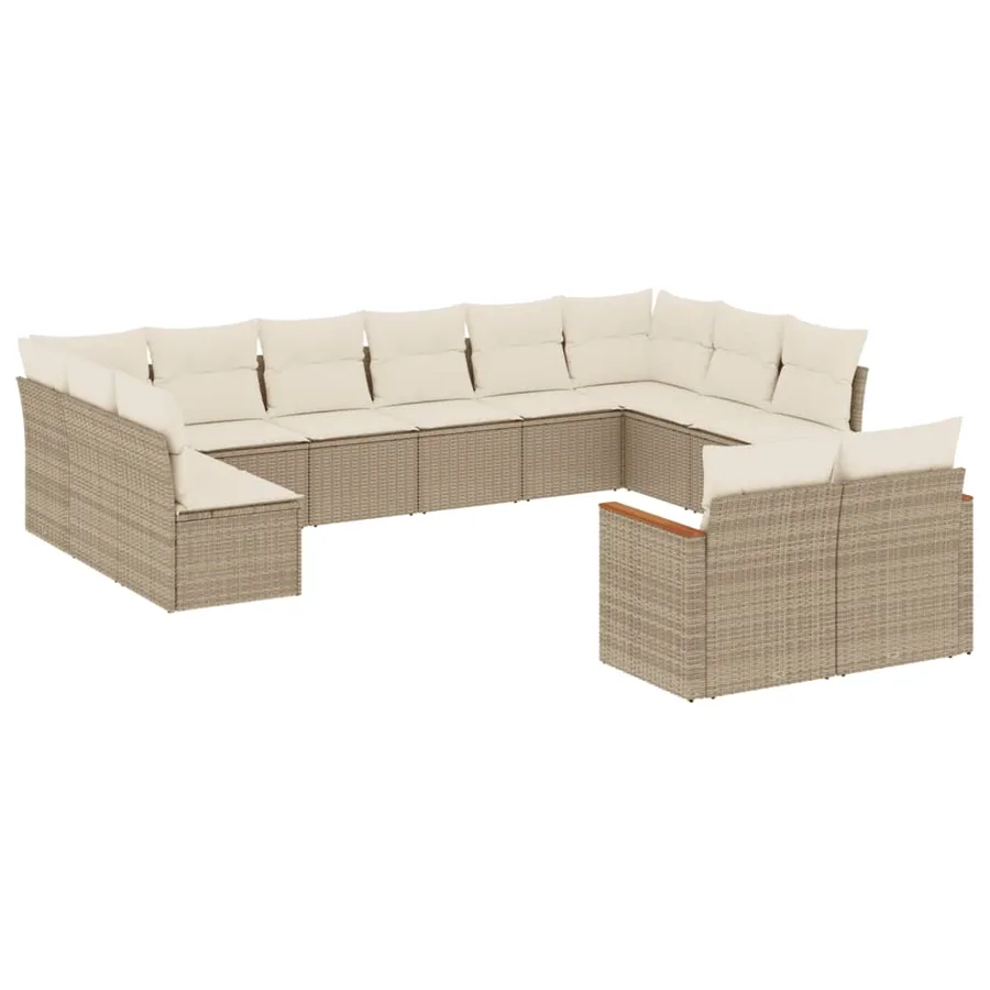 Salon de jardin avec coussins 12 pcs beige résine tressée - 2