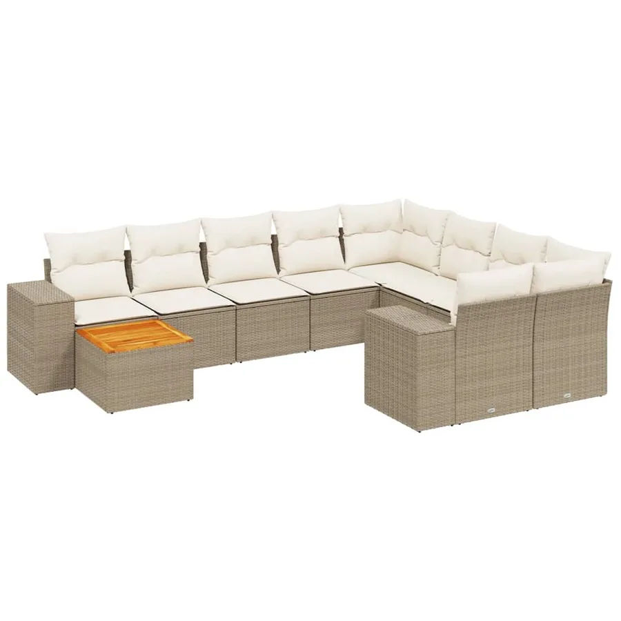 Salon de jardin 11 pcs avec coussins beige résine tressée - 2