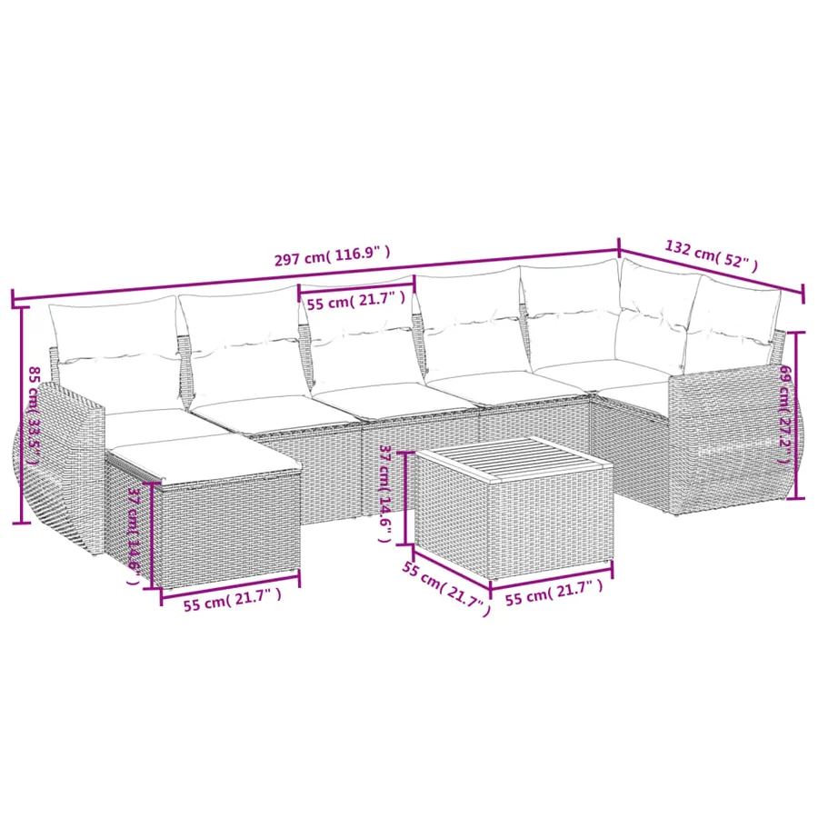 Salon de jardin avec coussins 8 pcs beige résine tressée - 3