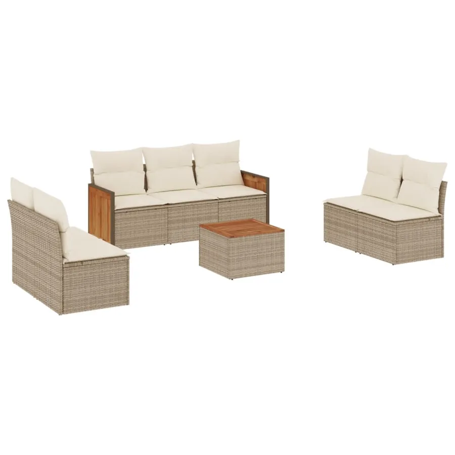 Salon de jardin avec coussins 8 pcs beige résine tressée - 2