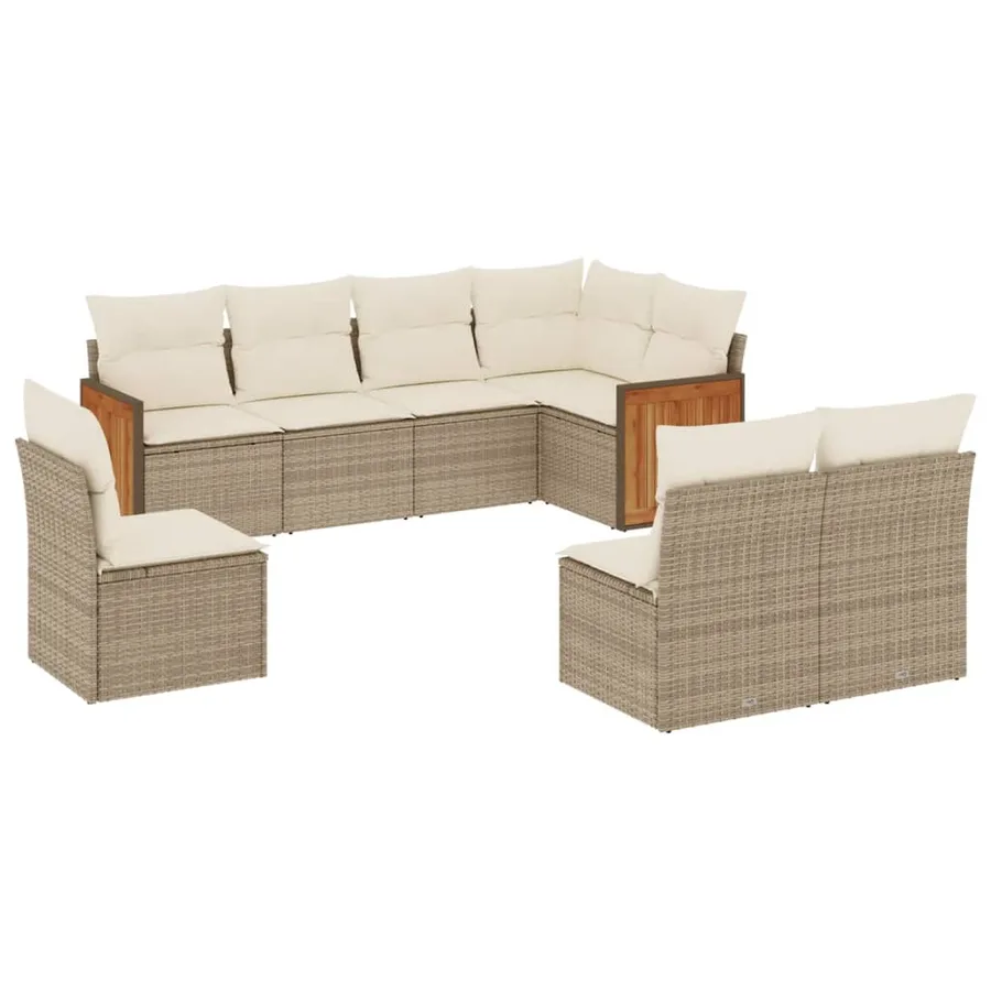 Salon de jardin avec coussins 8 pcs beige résine tressée - 2