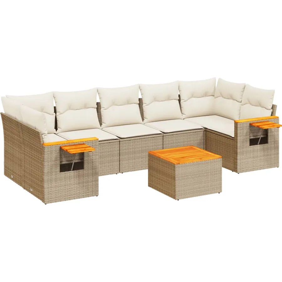 Salon de jardin avec coussins 8 pcs beige résine tressée - 2
