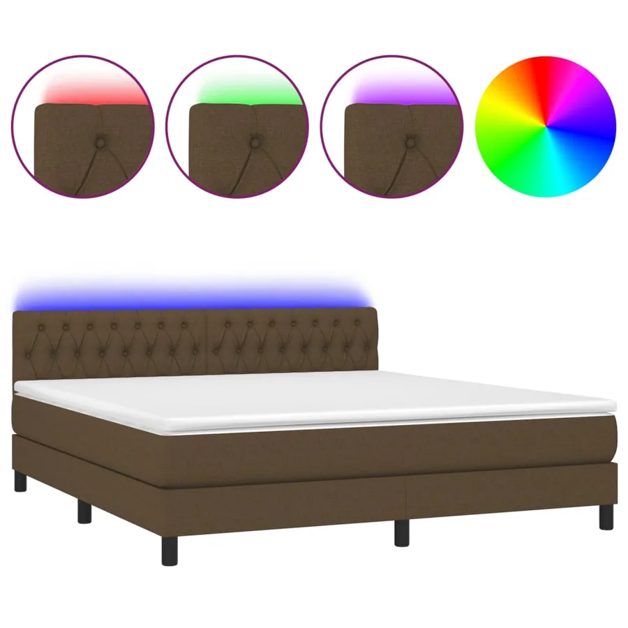 Sommier à lattes de lit matelas et LED Marron foncé 160x200 cm - 2