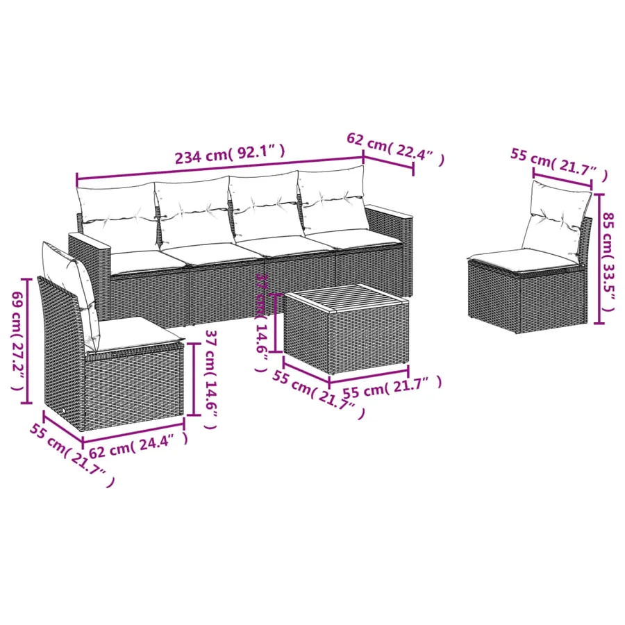 Salon de jardin avec coussins 7 pcs beige résine tressée - 3