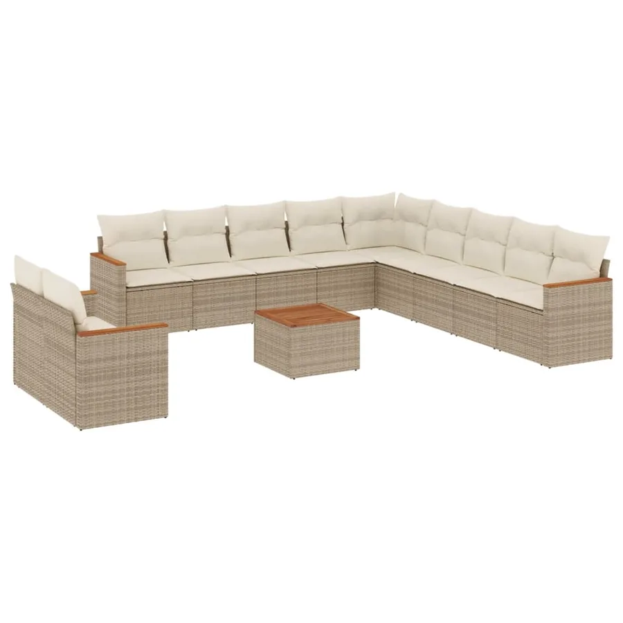Salon de jardin avec coussins 12 pcs beige résine tressée - 2